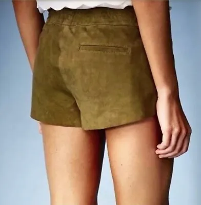 KATE MOSS Topshop Soft Supple SUEDE Leather Runner SHORTS Olive Brown 16 44 BNWT • £65