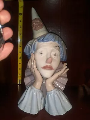 Lladro Spain Porcelain 5129 Jester Sad Clown Bust Large Figurine 12  • $125.99