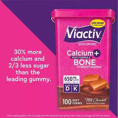 $11.95 • Buy Viactiv Calcium + Vitamin D Supplement Soft Chews, Caramel, 100 Count,Less Sugar