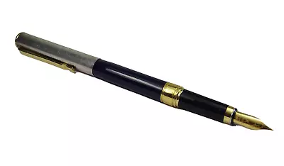 Vintage Fountain Pen Dark Blue Iridium Point Marlen Gold Trim & Sterling Silver • $58.65