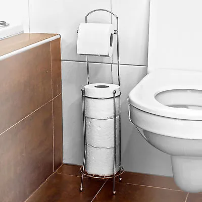 £7.95 • Buy 4 Roll Free Standing Toilet Paper Tissue Chrome Dispenser Storage Holder Stand