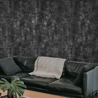 Gray Black Silver Metallic Faux Concrete Distressed Plaster Textured Wallpaper • $88