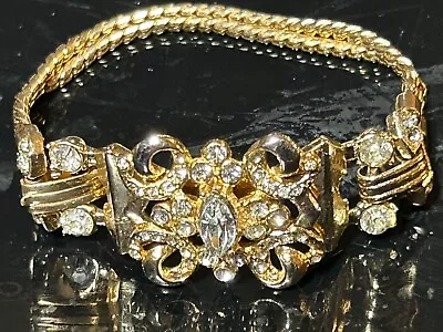 Vintage Coro Rhinestone Bracelet Gold Tone Signed • $14.99