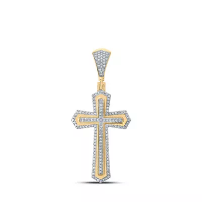 10K Yellow Gold Mens Round Diamond Cross Charm Pendant 3/8 Cttw • $740.78