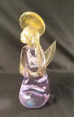 Murano Glass Angel Praying Kneeling Clear Glass With Gold Colored Flecks • $24.99