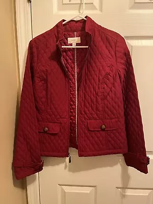 Merona Womens Jacket Burgundy Quilted Full Zip Pockets Collared Size M  • $13.50