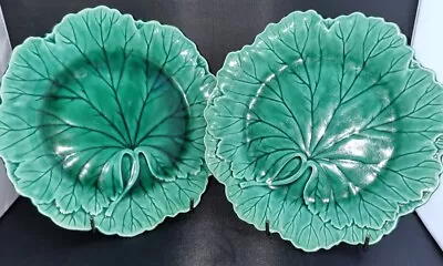 Two Wedgwood Of Etruria & Barlaston Majolica Green Cabbage Leaf Plates. • £30