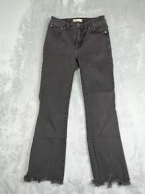 Madewell Jeans Women 27 BOOTCUT Cali Demi-Boot Black Denim Stretch Raw Hem • $15