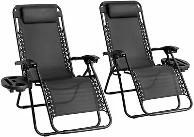 2 X Reclining Sun Lounger Outdoor Garden Folding Zero Gravity Chair Adjustable • £59.99