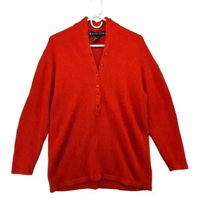 Vintage Fuzzy Sweater Silk Lambswool Angora Medium Red 1/2 Button Down • $21