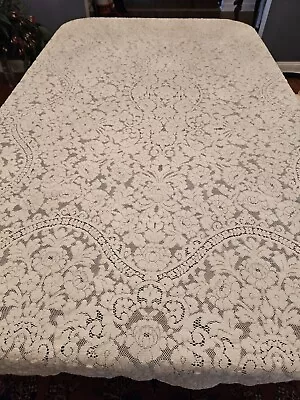 Vintage Cream QUAKER LACE Tablecloth Picot Edge 79  X 61  • $8.50