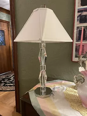 Stacked Crystal Table Lamp Chrome Base With White Shade Modern • $35