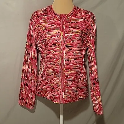 Laura Ashley Size M Pink Zip Front Jacket Art To Wear Flower Power • £19.29