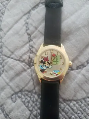 Minnie Mouse Teacher Watch W/Goldtone Case Champagne Dial & Black Leather Dial • $29.99