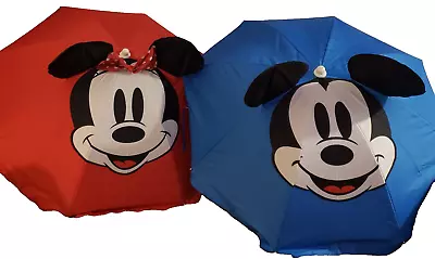 Disney Mickey & Minnie Mouse Beach Umbrellas Set Bundle RARE 6' 6  Tall! W/ Case • $89.97