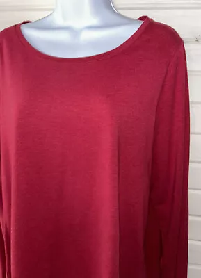 J JILL Pure Jill Sz LARGE Red Scoop Neck L/S Pima Cotton Tee Tunic Stretch EUC • $19.99