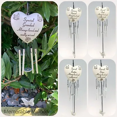 £9.40 • Buy Heart Memorial Wind Chime Tribute Plaque Ornament Butterfly Flower Graveside