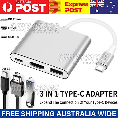 $9.98 • Buy 3IN1 Type-C To USB-C HDMI USB 3.0 Adapter Cable Hub For Mac Air Pro MEL