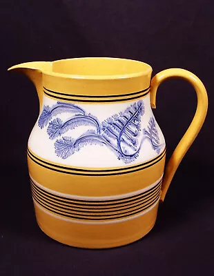 RARE & EXCEPTIONAL ANTIQUE 1800s LARGE MOCHA PITCHER YELLOW WARE MOCHAWARE MINT • $1850