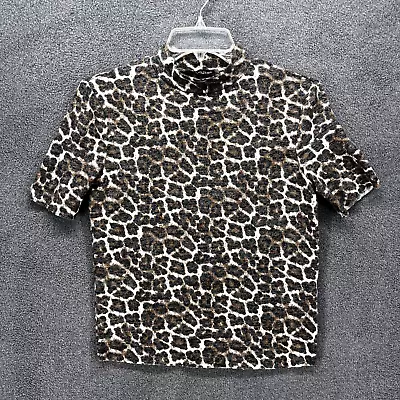 Zara Top Womens Small Leopard Animal Print Short Sleeve High Neck Soft Blouse • $11.04