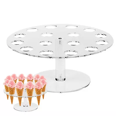 16-Hole Acrylic Ice Cream Cone Holder Chip Cone Holder Counter Top Display Stand • £15.49