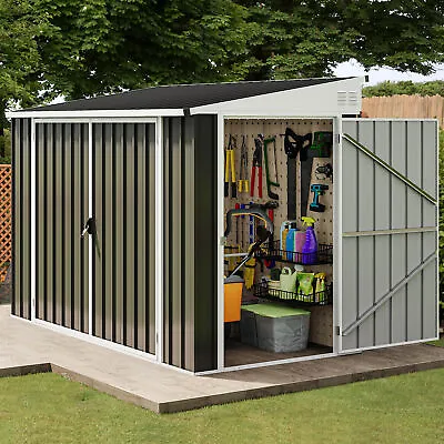 4x8 FT Heavy Duty Garden Metal Storage Shed Outdoor Tool Sheds Storage House • $299.93