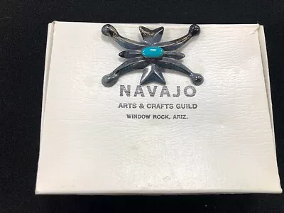 Vintage Sterling Silver & Turquoise Brooch Navajo Arts & Crafts Guild 19+ Grams • $17