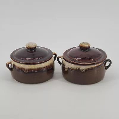 Vintage Brown Glazed Bean Pot York USA Crock With Lid Set Of 2 • $15.95