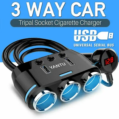 3 Way USB Plug Multi Charger Adapter Car Cigarette Lighter Splitter 12V Socket • £11.59