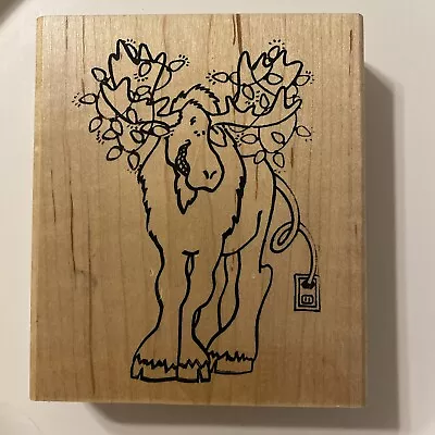 Christmas Moose Lights Plugged In Antlers Rubber Stamps Eureka 255e Htf • $9