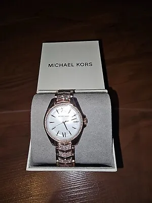 Brand New Michael Kors Whitney MK6858 Rose Gold Toned Round Crystal Glitz Watch • $127.55