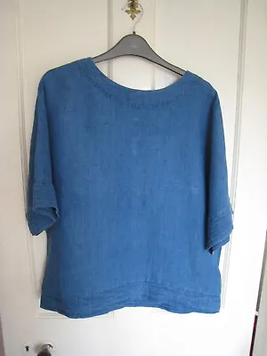 Marks & Spencer Per Una Linen Blue Chambray Top Blouse Back Button Neck Size 12 • £12.99