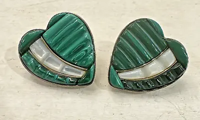 Jay King DTR Mine Finds Sterling Silver 925 Malachite MOP Heart Post Earrings • $88.94