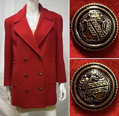 Vintage Mackintosh Red Double Breasted Wool Pea Coat Gold Button Women 4 (B14) • $54.95