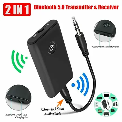 £7.99 • Buy 2-in-1 Wireless Bluetooth 5.0 Transmitter Receiver Adapter Audio 3.5mm Jack Aux