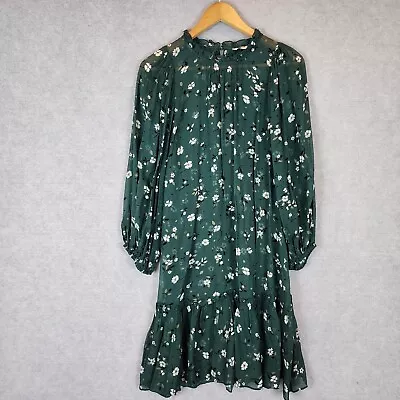 Country Road Dress Womens 12 Green Floral Sheet Long Sleeve Shift Ruffle Peasant • $29.90