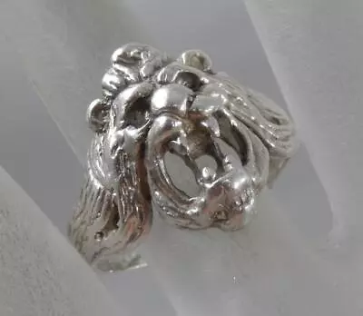 Vintage Solid Sterling Silver Roaring Lion Head Biker Ring Sz 12.5 925 F1800 • $74.99