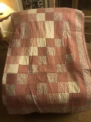 Modern Stitched Quilt Pink White Block Pattern 76” By 85” • $95