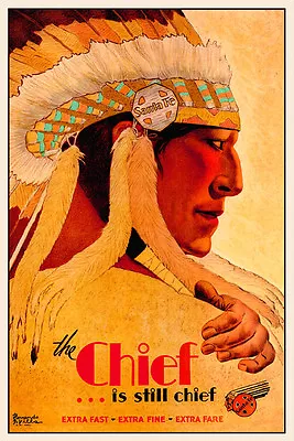 Santa Fe Railway Train SUPER CHIEF Indian Head Dress Retro Poster Art Print 103 • $53.85