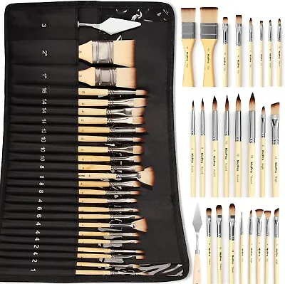 25 PCS Paint Brush Set Professional Enhanced Synthetic Artist Paint Brushes • £16.78