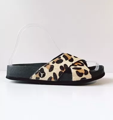 Windsor Smith Womens Slides Shoes Size 6.5 37.5 Leopard Pony Hair Leather T13 • $28.89