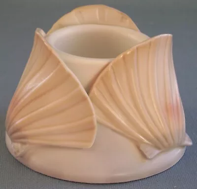 Scallop Seashell Votive Candle Holder Pectin Tealight Peach Grey Porcelain Beach • $16.99