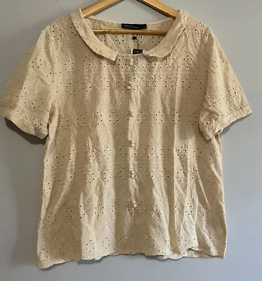 ZANZEA Short Sleeve Blouse Beige Broderi Anglaise NEW WITH TAGS Size XXL • $29