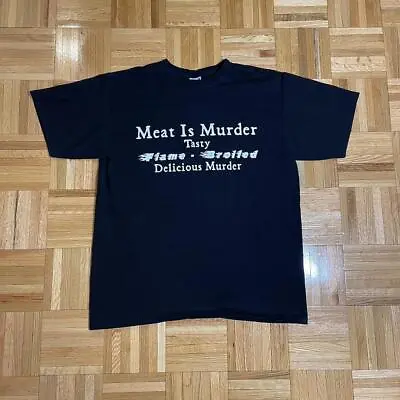 Vintage Anvil Tag Meat  Meat Is Murder  Graphic T-Shirt Black L • $15