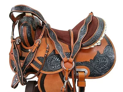 Cowboy Western Saddle Barrel Racing Horse Pleasure Tooled Leather Tack 15 16 17 • $355.22