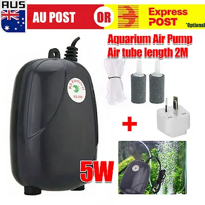 Oxygen Pump Aqua Fish Tank Aquarium Pond Air Bubble Disk Stone Aerator 2 Outlets • $14.39