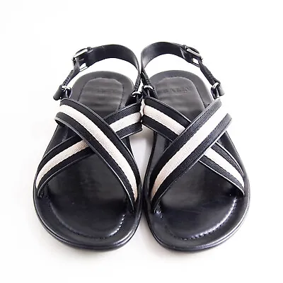 Bally Dartony Sandals Cris Cross Black Leather Canvas Mens Shoe Size EU 44 US 11 • $249