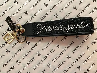 NWT Victoria's Secret Rhinestone Keychain Wristlet Strap Black VS Script Logo  • $24.95