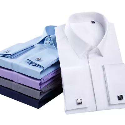 £22.02 • Buy Mens Dress Shirts Long Sleeves French Cuff Formal Business With Cufflinks Shirts