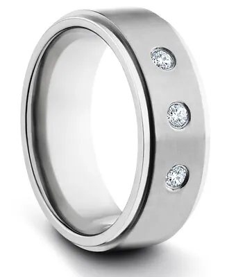 TungstenMasters 8MM/6MM TITANIUM Mens/Womens Silver Wedding Band Diamond Ring • $94.95